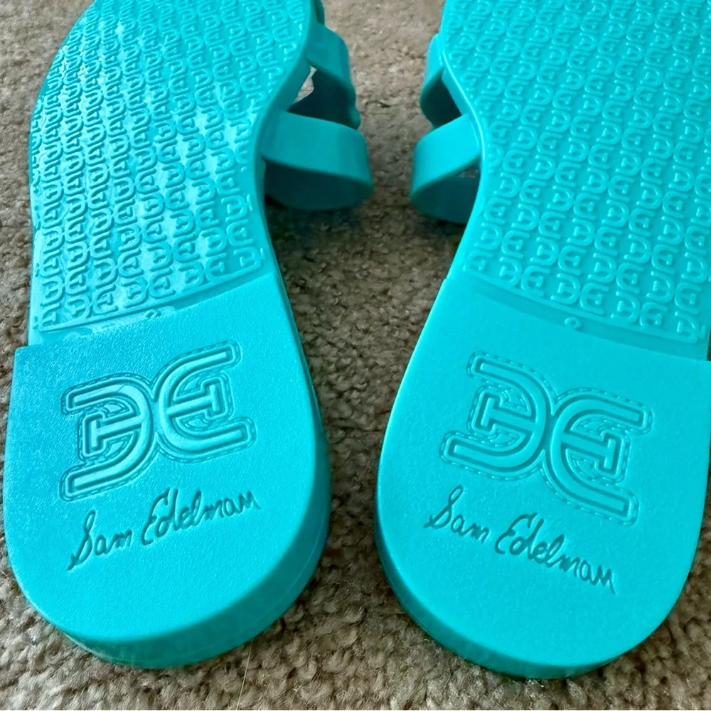NEW Sam Edelman BAY JELLY Rio Blue Turquoise Sandals Slides - Picture 4 of 7